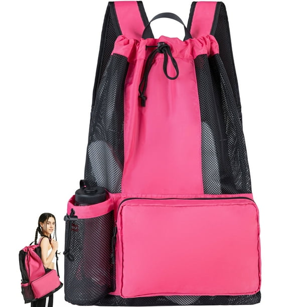 Swim Bag for Swimmers Mesh Beach Bag Backpack Pink