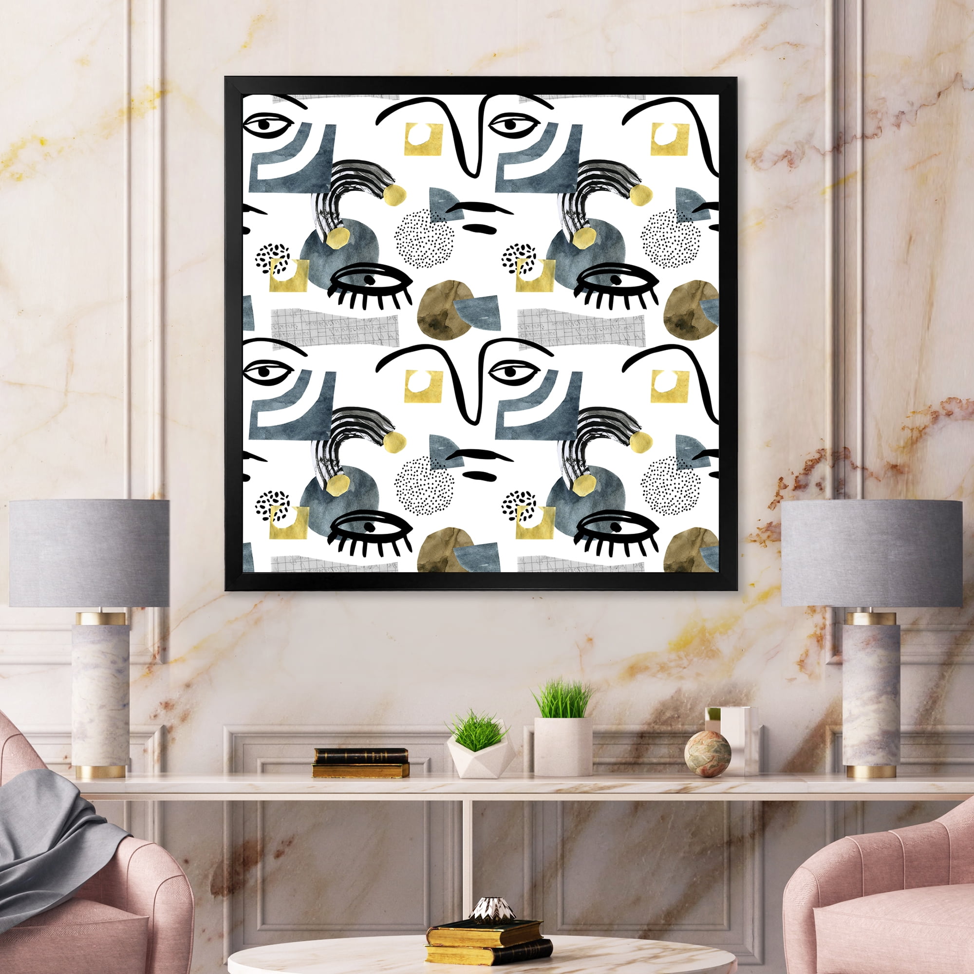 Designart 'Collage of Eyes And Doodles In Contemporary Style I' Modern Framed Art Print