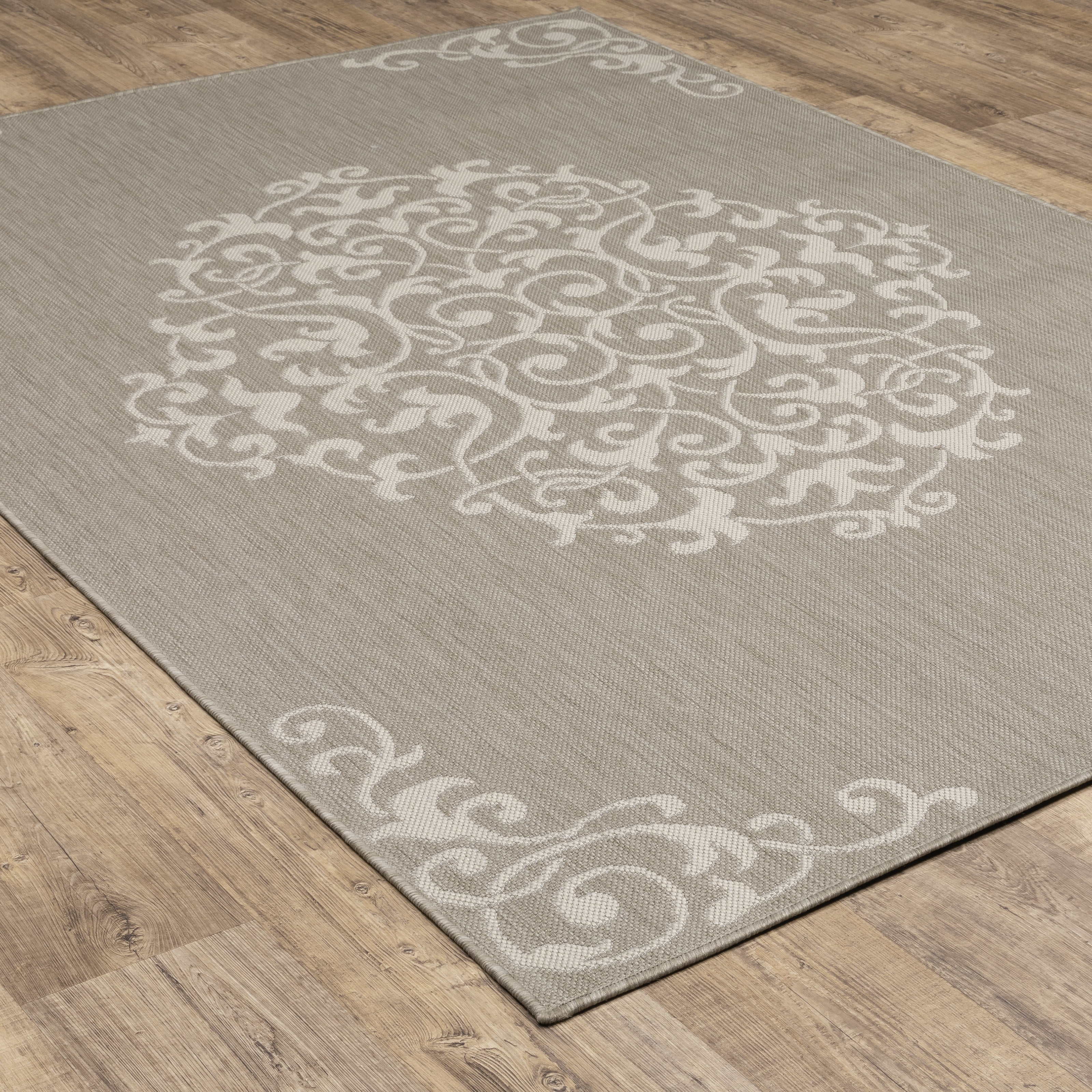 Avalon Home 8' x 10' Gray and Taupe Floral Medallion Outdoor Rug