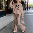 thumbnail image 4 of Shadoumai Tween Girls Clothes Color Block Bow Print Top & Wide Leg Sweatpants 2 Piece Spring/Fall Outfit Set Size 7-16, 4 of 5