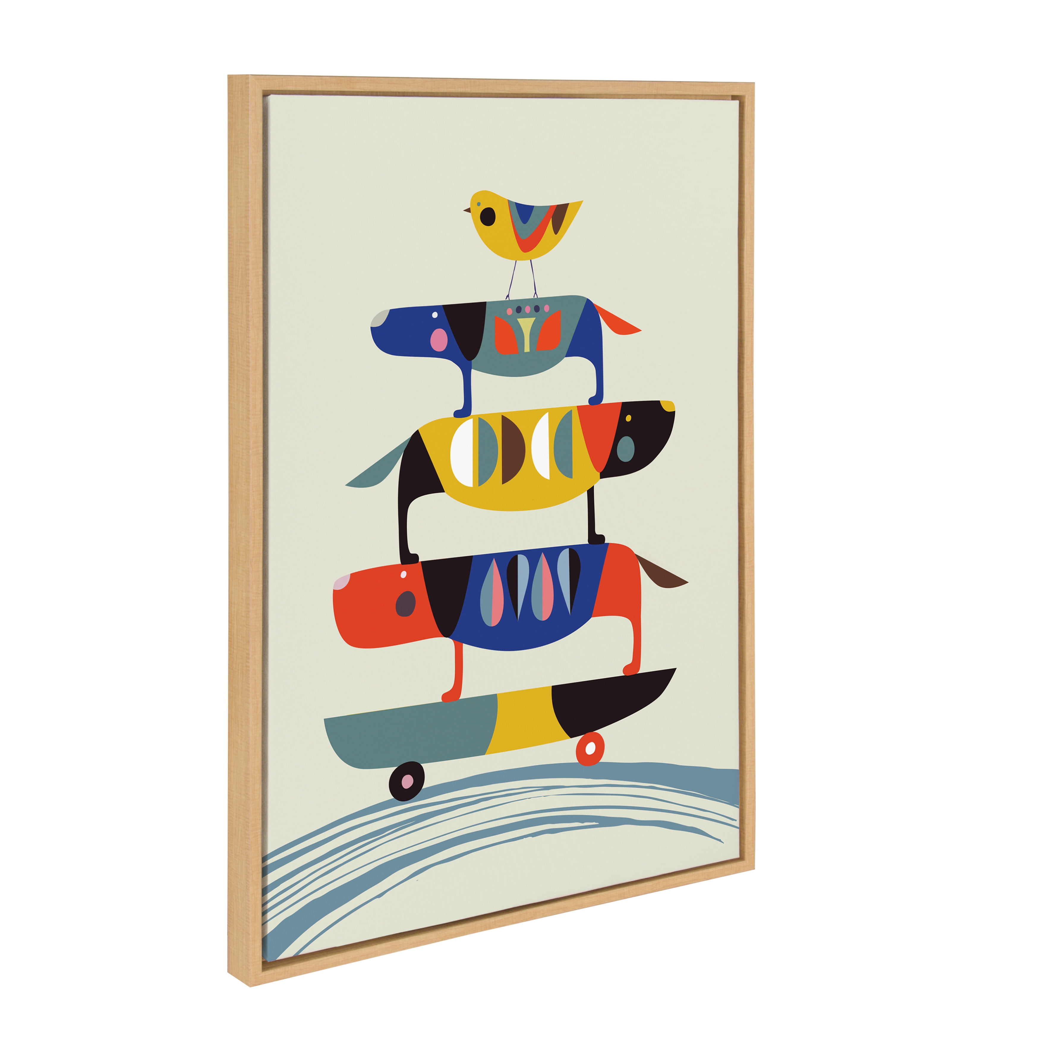 Kate and Laurel Sylvie Skate Dogs Colorful Animal Block Print in Framed Canvas Wall Art by Rachel Lee, 23x33 Natural
