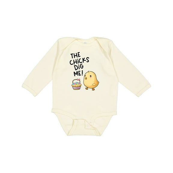 Inktastic The Chicks Dig Me Easter Baby Chick with Basket and Eggs Boys or Girls Long Sleeve Baby Bodysuit