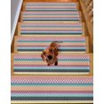 thumbnail image 2 of Geometric Bohemia Stair Treads Non Slip for Steps Stripes Blue Orange and Yellow 10 Pcs Reusable Adhesive Stair Runner Mats for Dogs Elders Carpet Treads Rugs for Staircase 8x30 In, 2 of 7