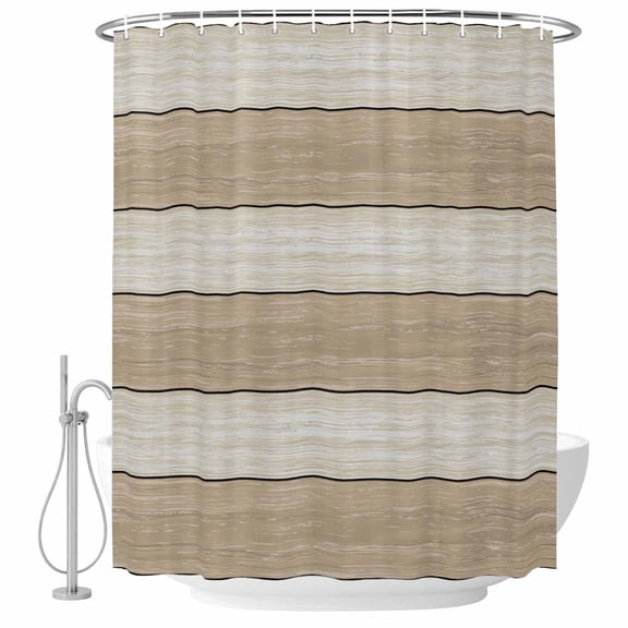 Polyester Fabric Brown Ombre Wooden Shower Curtain, Farmhouse Retro Khaki Wood Waterproof Bathtub Curtain Bathroom Decor Set with Hooks 54 x 78 Inches