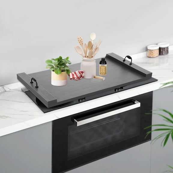 Durable Wooden Stove Top Cover, 30 x 22 Inches, Extra Counter Space, Protective and Multifunctional Tray with Handles for Kitchen & Dining