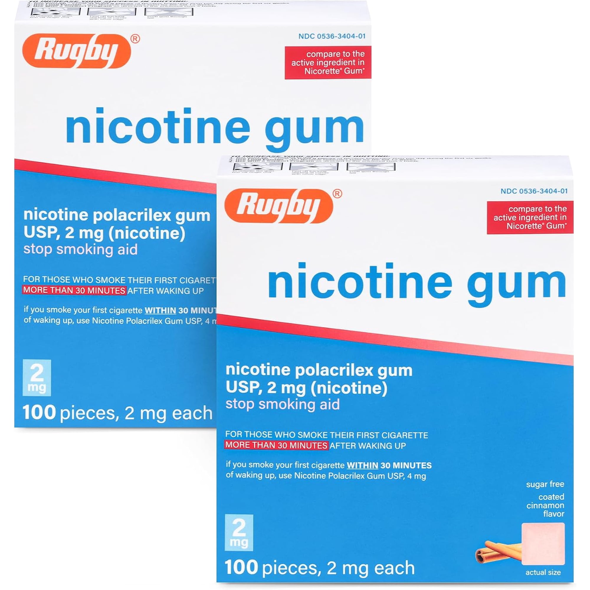 Rugby Polacrilex 2mg Nicotine Gum, Cinnamon Flavor, 100 Count (2-Pack)