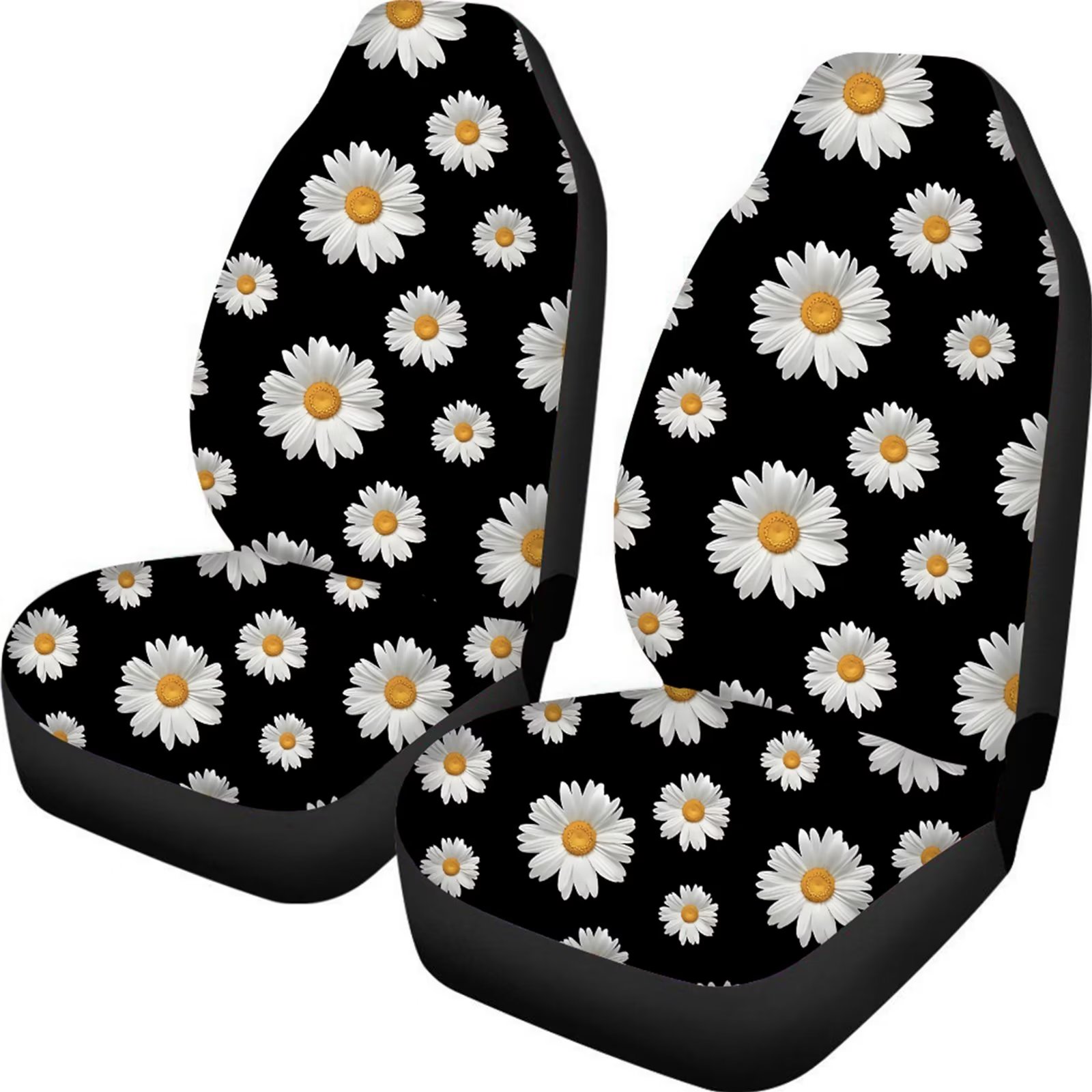 Binienty White Daisy Floral Car Seat Cover Full Set Universal Auto Seat