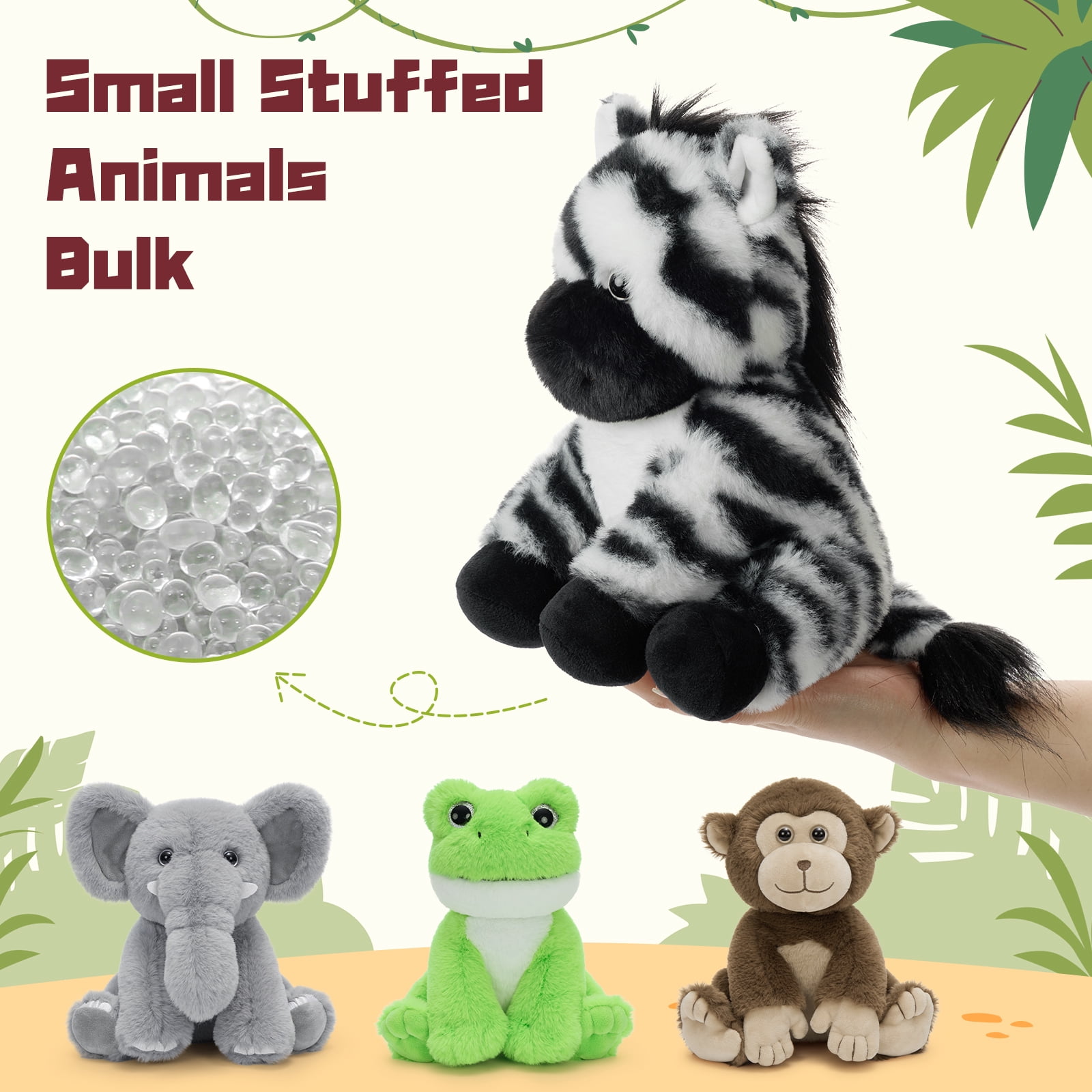 MaoGoLan 4-Packs 8" Soft Bulk Stuffed Animals and Plush Toys, Monkey, Zebra, Elephant,Frog Stuffed Plush