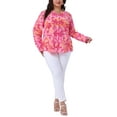 thumbnail image 2 of Agnes Orinda Women's Plus Size Floral Tops Notched V Neck Roll Long Sleeve Button Down Shirts Casual Blouses 1X Hot Pink, 2 of 6