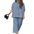 thumbnail image 2 of Women's Plus Size 2 Piece Outfits Casual Top and Wide Leg Pants Loose Pants Lounge Set, 2 of 4