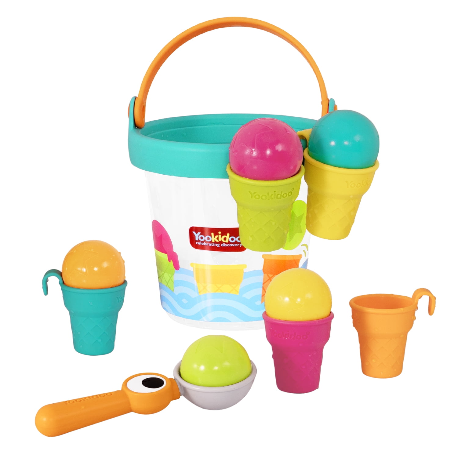 Yookidoo Ice Cream Bucket - Baby Bath Toys Scoop 'N' Splash Set with Floating Cups and Ice Cream Scooper - Water Toys for Toddlers Bathtime Fun