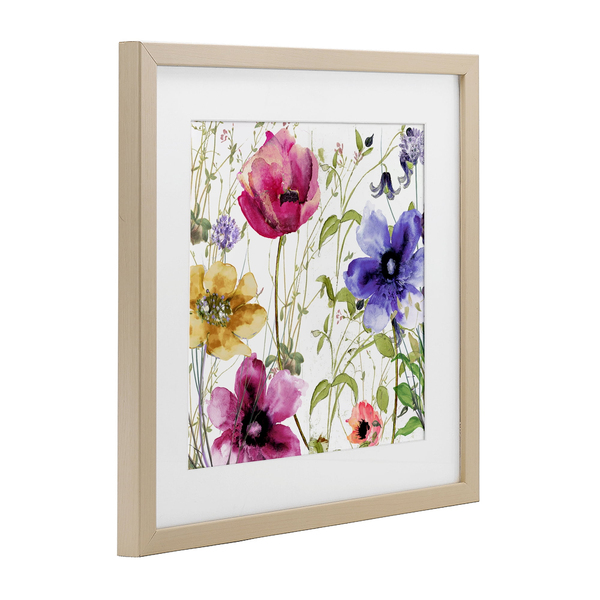 Botanical Spring Garden Blooms Birch Framed Print Under Glass, design by Sasha