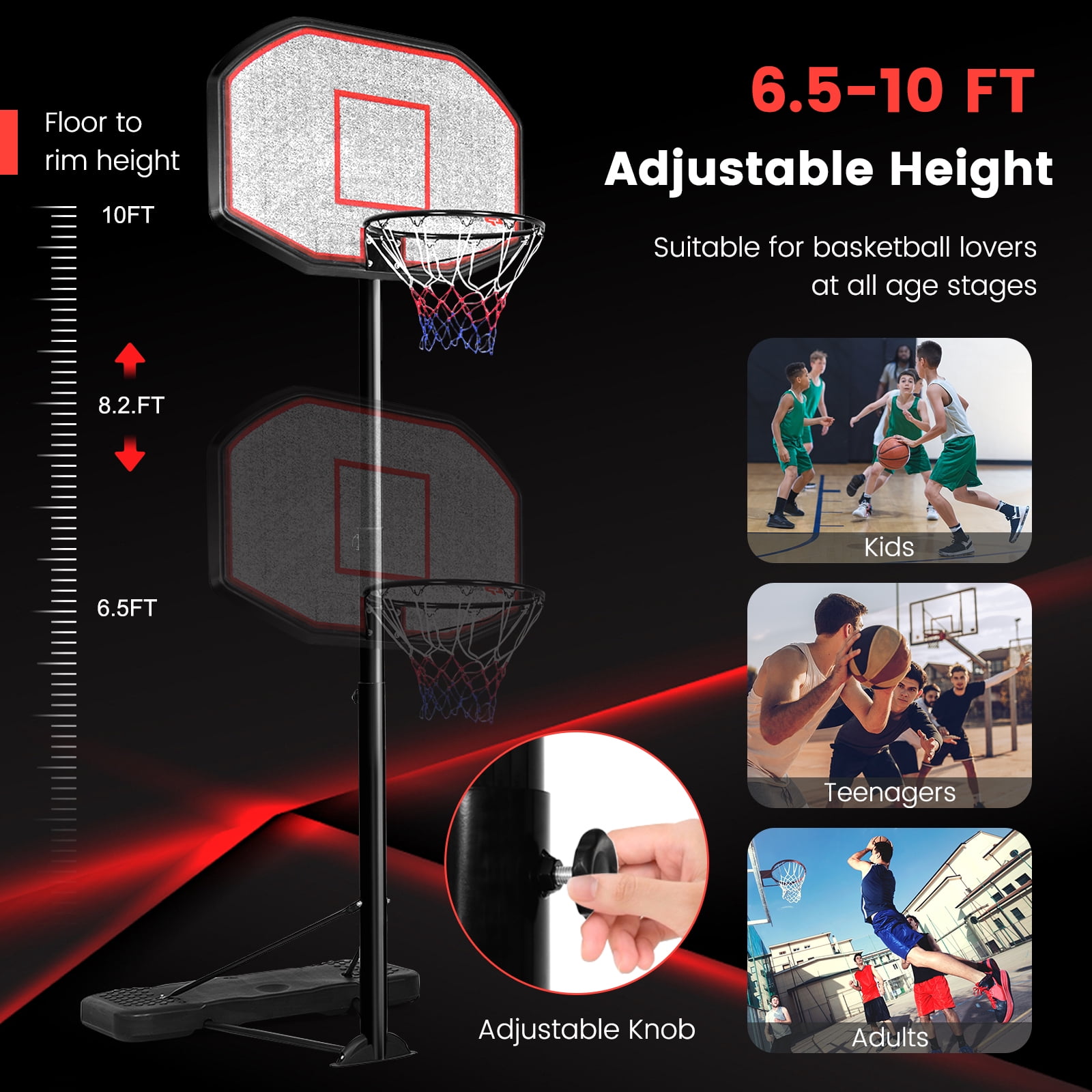 Infans 10FT 43" Backboard In/Outdoor Adjustable Height Basketball Hoop Home School New