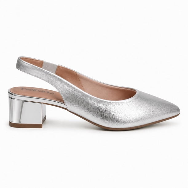 Zapatilla Slingback Tacón Bajo Confort Punta Fina Mujer Beira Rio 4182220 plateado 23.5