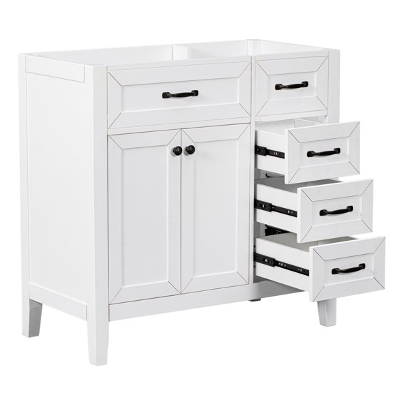36" Bathroom Vanity Base, White Cabinet w/ Drawers, Solid Wood & MDF, Modern Style, Freestanding Sink Cabinet