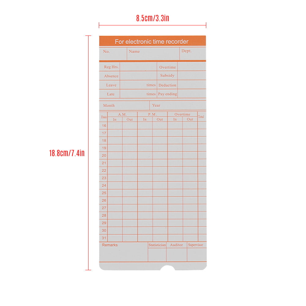 Yescom 100 Count Monthly Time Clock Cards Timecard for Employee Attendance Payroll Recorder 