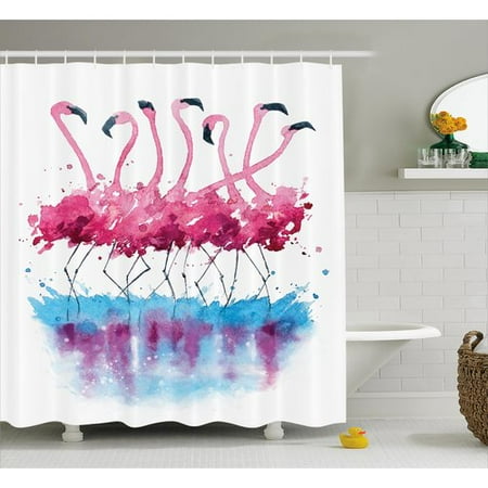 Ebern Designs Halle Lovely Flamingo And Bird Single Shower Curtain