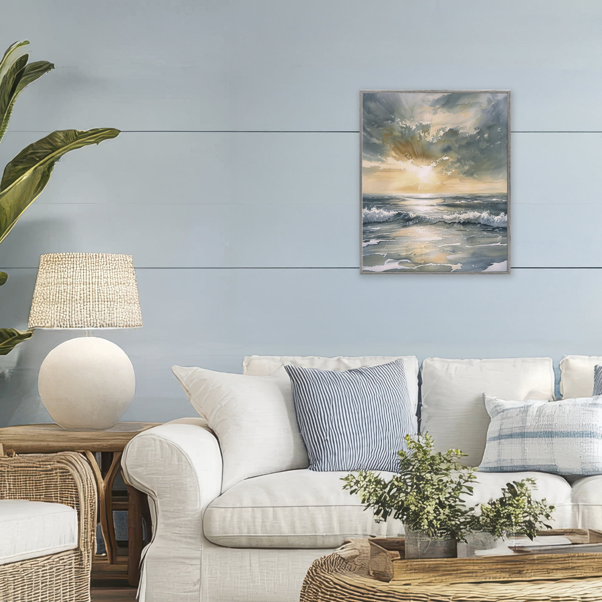 Stupell Industries Sunlit Waves Golden Reflection Gray Framed Giclee Art, design by Petal Prints Design