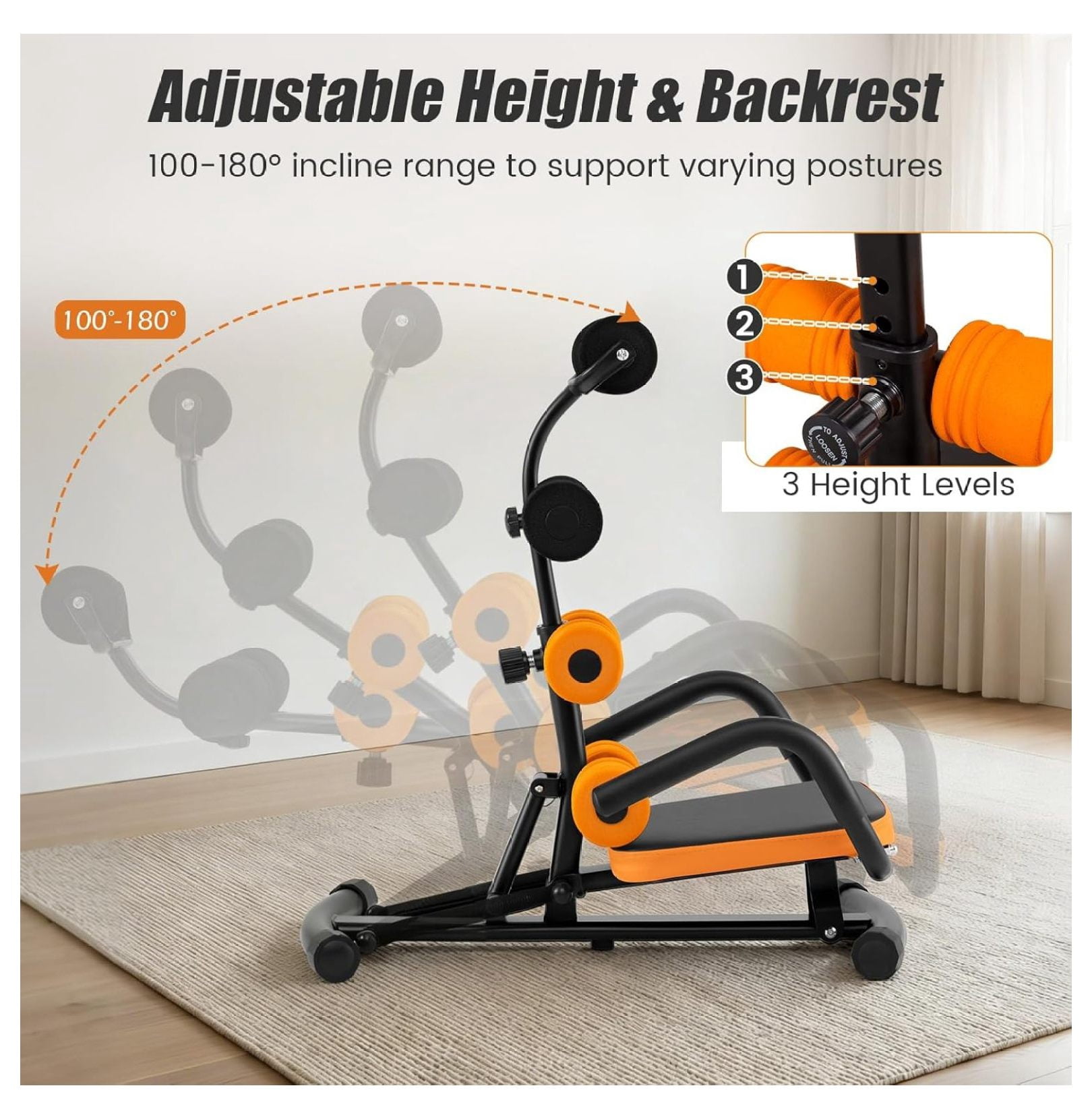 Ab Machine, Adjustable Sit Up Exercise Equipment with Foam & Handle, Multifunctional Workout Ab Trainer for Home Gym, Muscle Exercise Press for Men Women