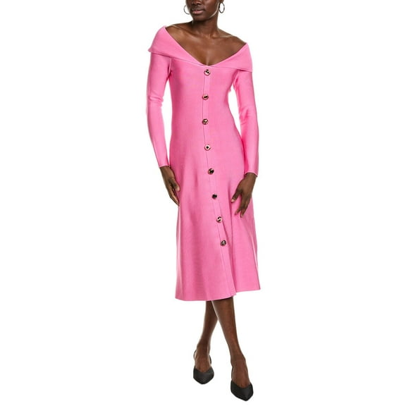 Lela Rose womens Off-The-Shoulder Midi Dress, l, Pink