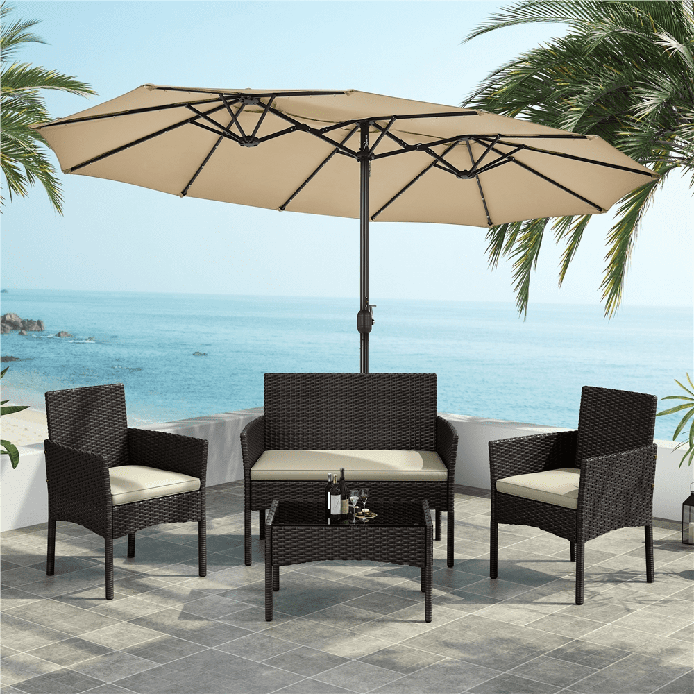 Renwick 4-Piece Outdoor Reception Set with Sofas and Coffee Table, Brown/Beige