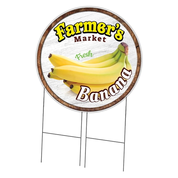 SignMission Corrugated Plastic Sign With Stakes 36" Circular - Farmer's Market Banana | Coroplast Yard Sign With Stake |  Made in the USA