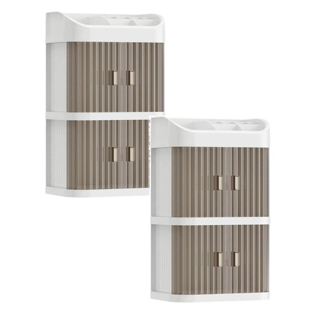 2PC Spoon And Lid Rest Cosmetic Storage Organizer Transparent Acrylic Cosmetic Storage Organizer Box 2 Layer Storage Box And Transparent Cover Cosmetic Display Box Bedroom Dressing Table Beige