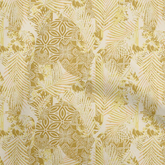 oneOone Cotton Flex Yellow Fabric Tropical Leaf With Geometrical Sewing Craft Projects Fabric Prints By Yard 40 Inch Wide