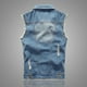 thumbnail image 2 of Chaleco vaquero para hombre, chaleco azul claro ajustado de estilo coreano, chaleco a la moda para hombre, 2 of 5