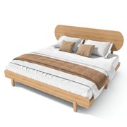 King Size Bamboo Platform Bed with Round Shape Headboard and Little Footboard, Solid Bamboo-made Bed Frame with Support Slats, Full/Queen/King Bed Frame for Bedroom, Guest Rooms, Dorms, Natural