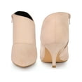 thumbnail image 2 of BLISSFUL STEP Women's Ankle Boots Pointed Toe Kitten Heels Side Zip Faux Suede Booties  Nude 9, 2 of 6