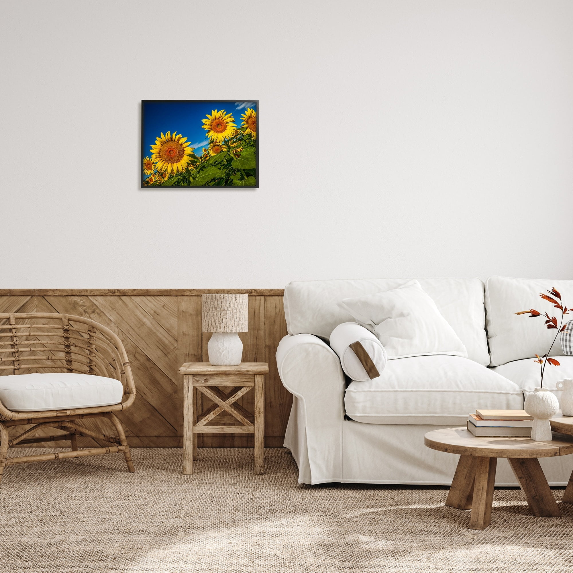 Stupell Industries Gorgeous Sunflower Field Summery Blue Clouds Sky Photograph Black Framed Art Print Wall Art, Design by Steve Smith