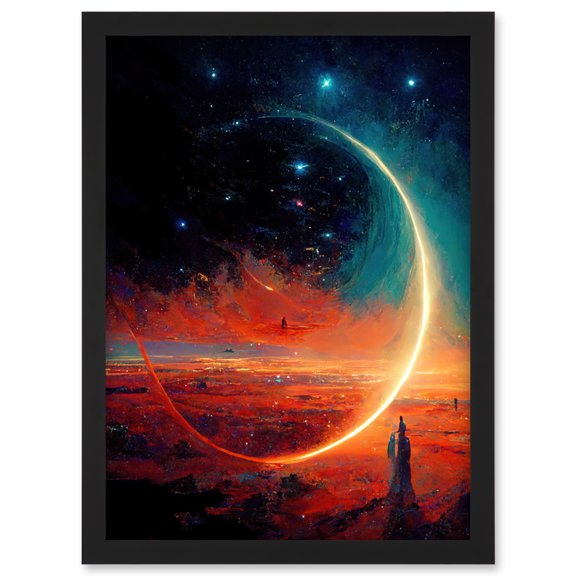 Moon Magic In Exoplanet Field Astronomy Waxing Crescent Artwork Framed Wall Art Print A4