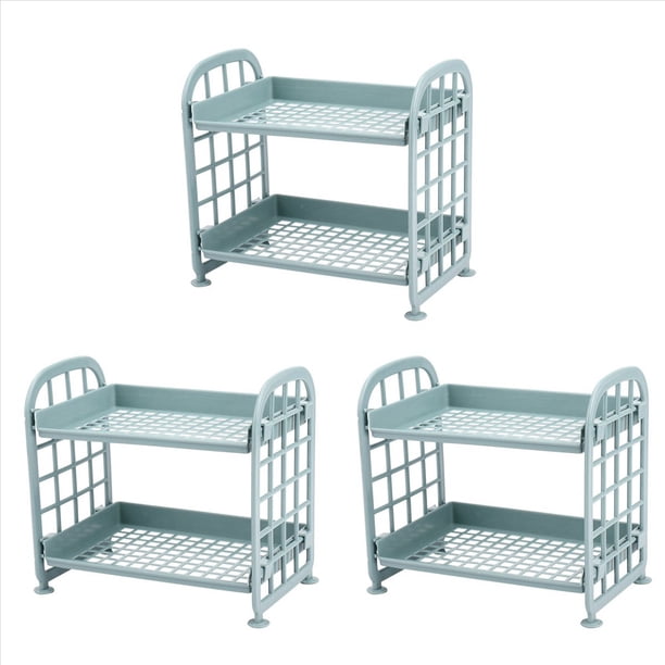 3X Storage Estantes, Estantes de PlÁStico Pequeños para Almacenamiento - EstanterÍA de Estantes de 2 Niveles, Organizador de Baño de Estantes de Cocina (Azul NÓRdico)