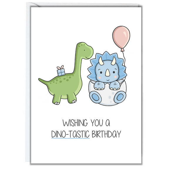 Dino Tastic Birthday Card – Cute Dinosaur Design with Triceratops and Brontosaurus – Blank Inside, High-Quality Greeting Card for Kids' Birthdays