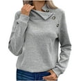 thumbnail image 2 of AXXD Gray Basic Blouses for Women Summer 2024 Turtle Necks Trendy Pullover Button Tops Long Sleeve Comfortable Blouse Sweatshirt, 2 of 9
