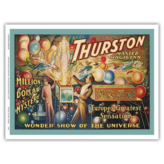 Thurston Master Magician - Million-Dollar Mystery - Vintage Magic Poster c.1929 - Master Art Print (Unframed) 9in x 12in