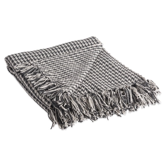 Contemporary Home Living 60" Gray and White Rectangular Houndstooth Patterned Cotton Throw