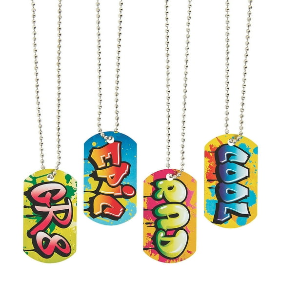 Graffiti Dog Tag Necklaces - Jewelry - 12 Pieces