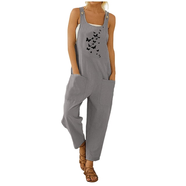 Pantalones casuales de talla grande, monos holgados con estampado y bolsillos grandes, pantalones casuales para mujer