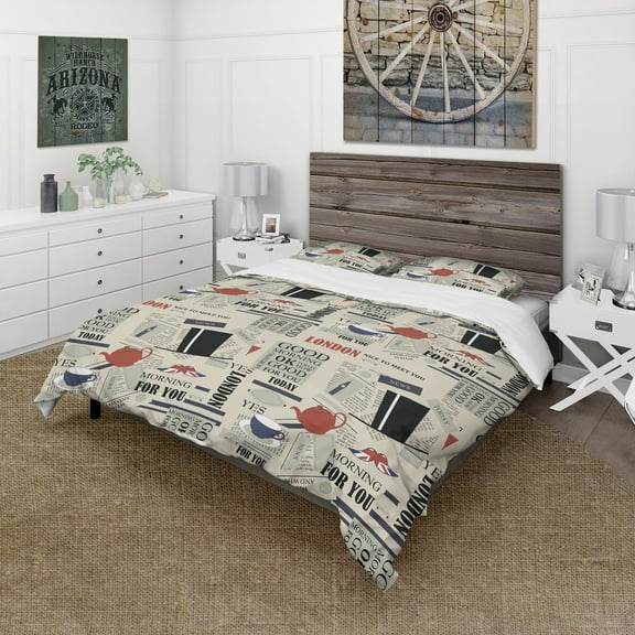 Designart 'Retro London Good Morning' Mid-Century Modern Duvet Cover Set