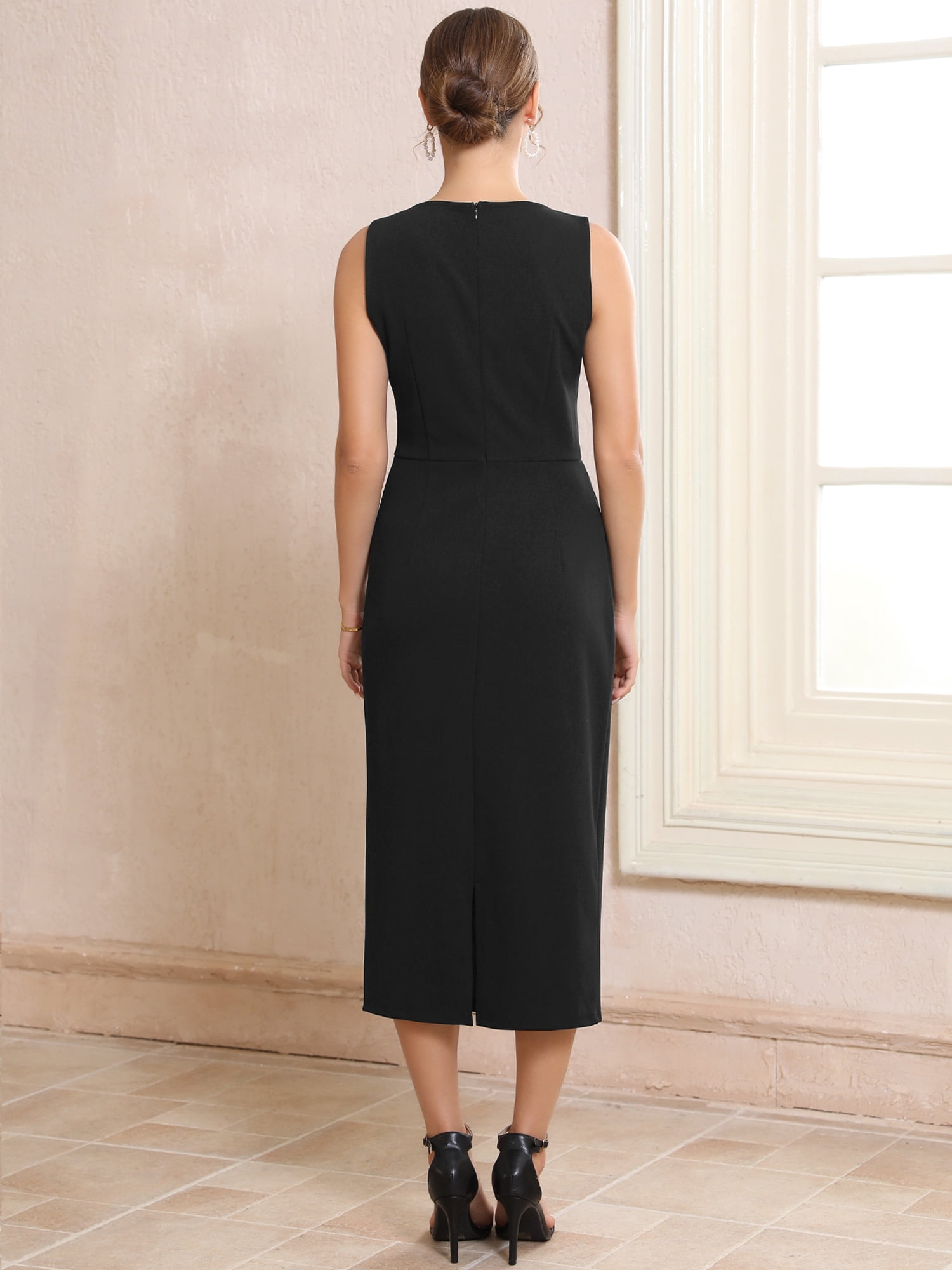 DARING DIVA Women's Dress Crewneck Sleeveless Ruched Midi Evening Dresses 2XL Black