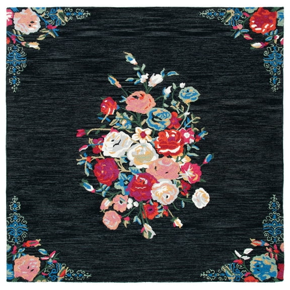 SAFAVIEH Blossom Jules Floral Area Rug, Black/Pink, 7' x 7' Square