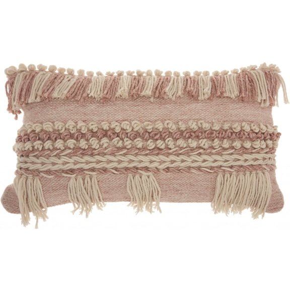 Tea Pink and White Macrame Lumbar Pillow