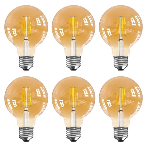 HORKEY Foco LED Moderna Bombilla Edison 4 Pza/ 6 Pza G25(G80) 4w=40w E26 Café Vidrio Luz Blanca Calida (Paquete de 6)