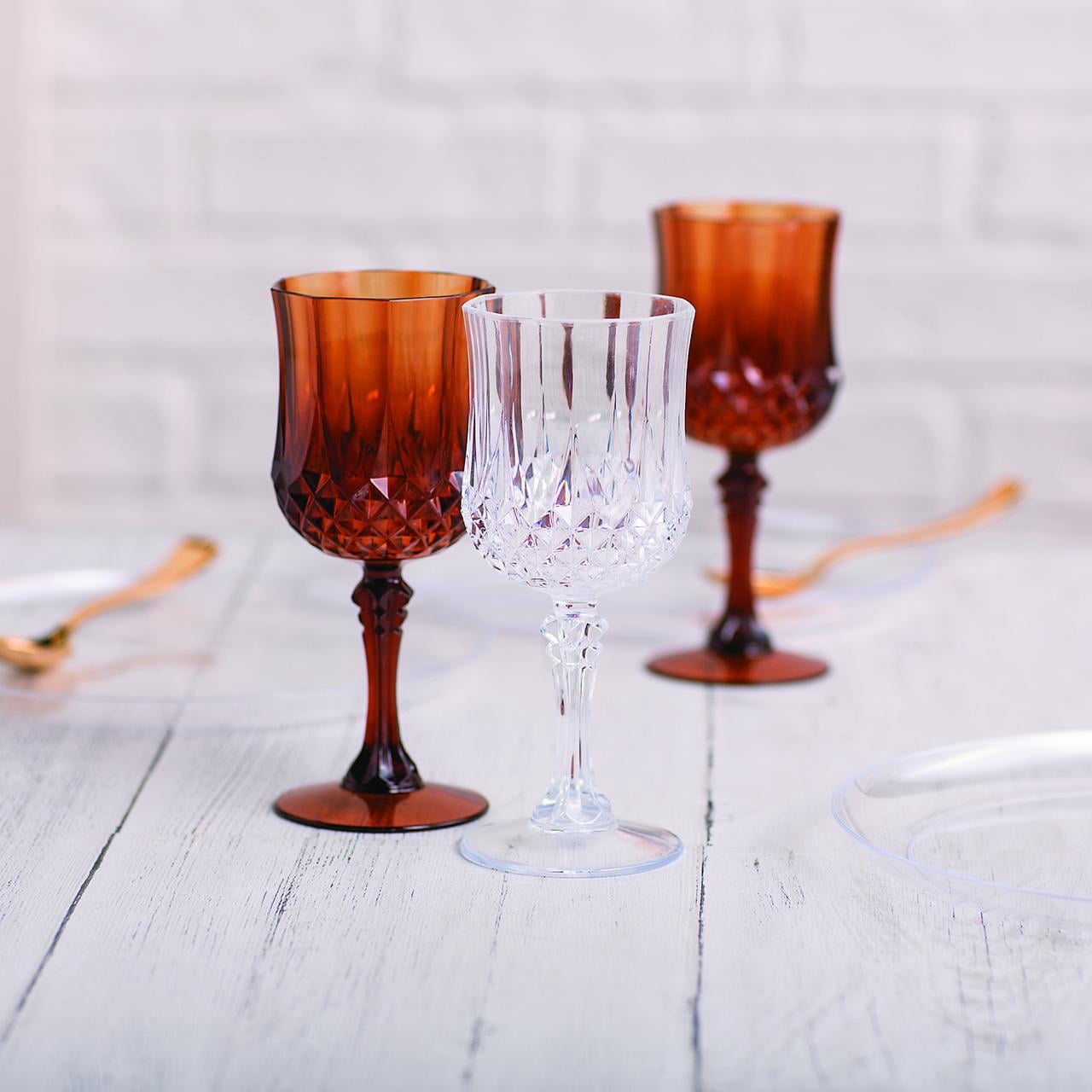 Amber Patterned Plastic Wine Glasses, Birthday, Wedding, Boho, Party Supplies, 12 Pcs, 8 oz.