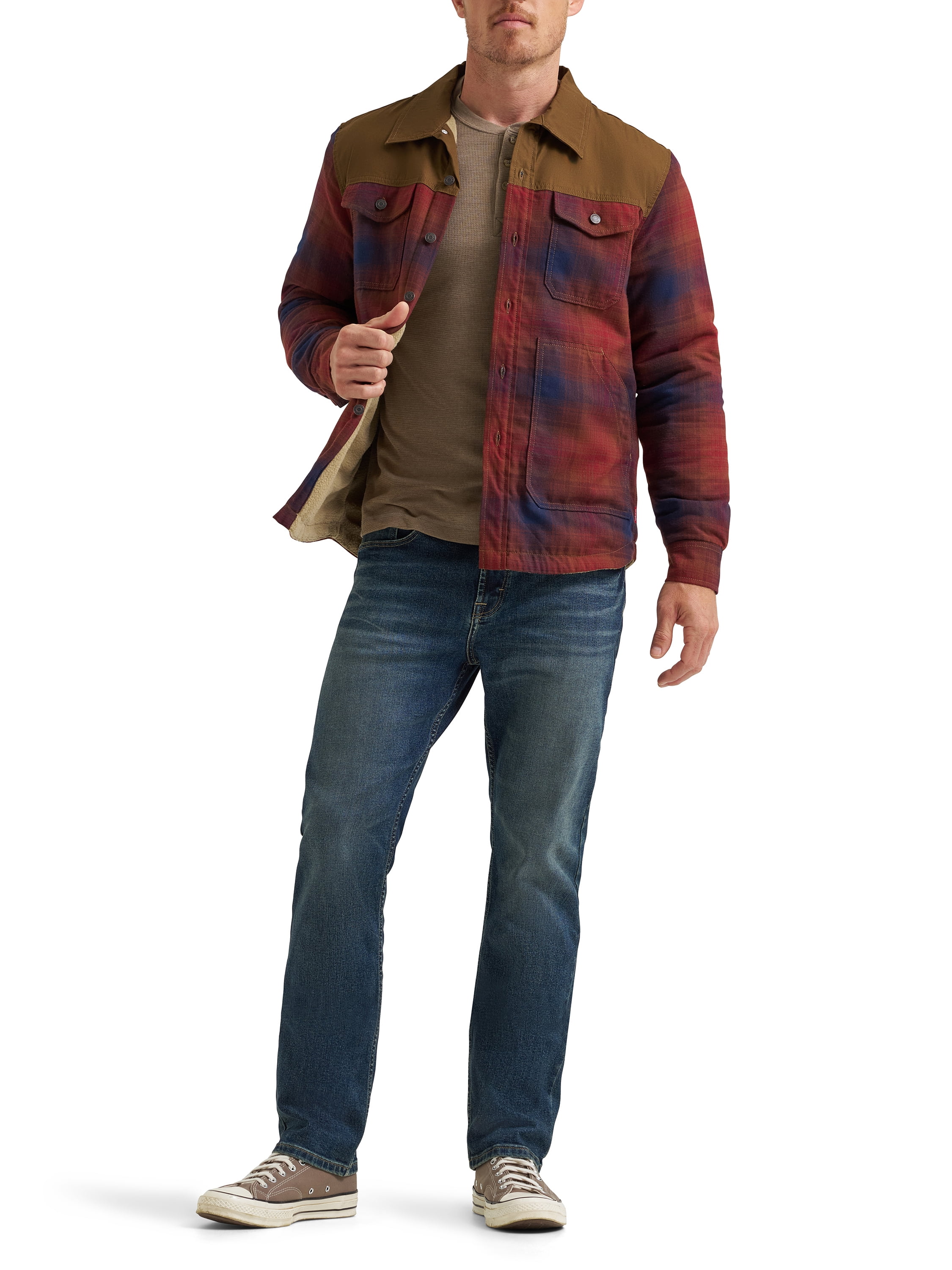 Wrangler® Men's and Big Men's Heavyweight Shirt Jacket with Sherpa Lining, S-3XL