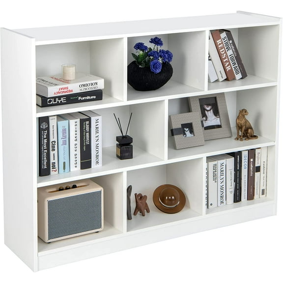 LOKO 3-Tier Open Shelf Bookcase, Floor Standing White Wood Bookshelf for Bedroom, Living Room & Kids Room, 8 Cube Bookcase, 48 x 12.5 x 36.5, White