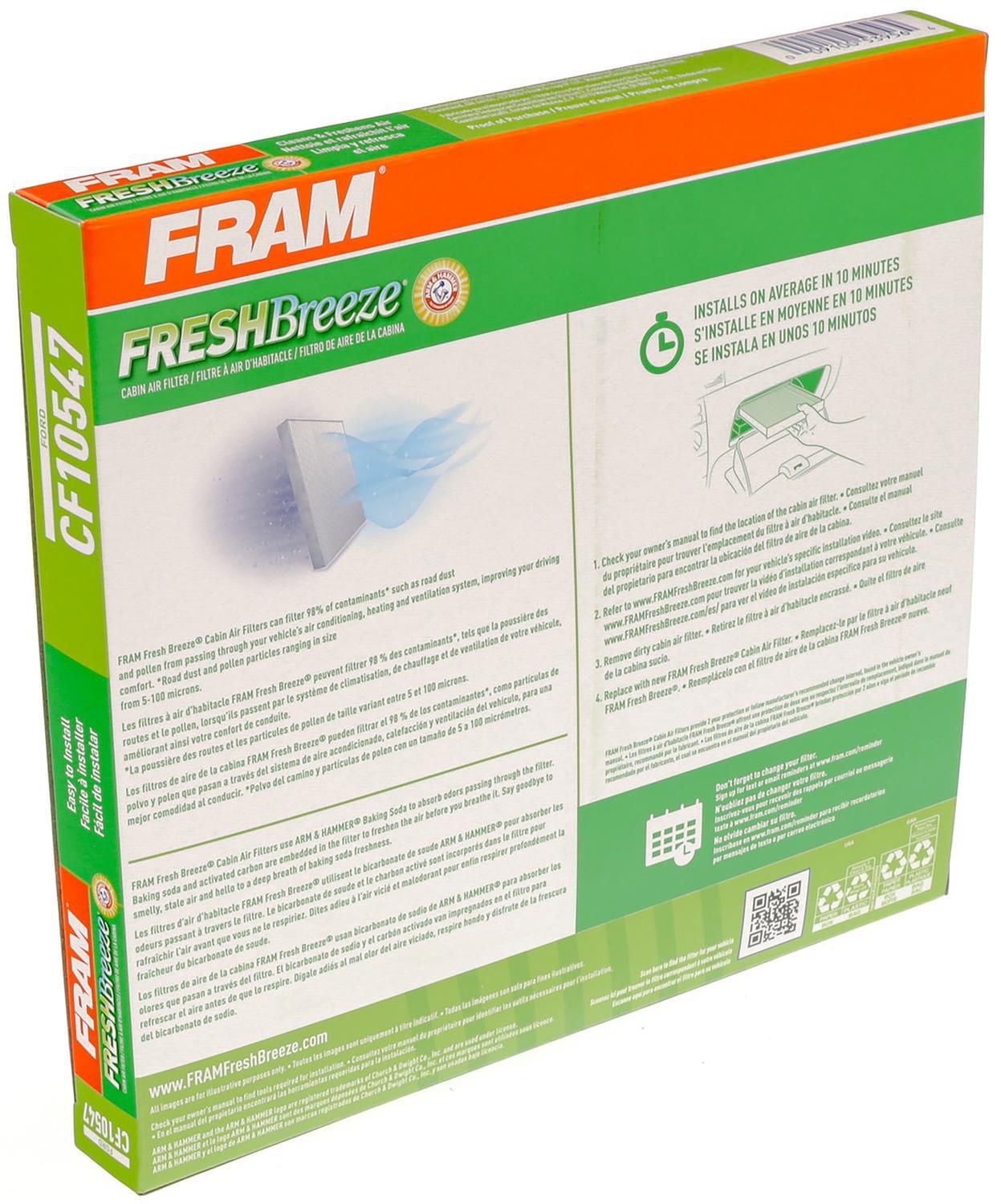 Filtre à air d’habitacle FCF10547 Fresh BreezeMD de FRAM(MD) Bicarbonate de soude Arm & Hammer