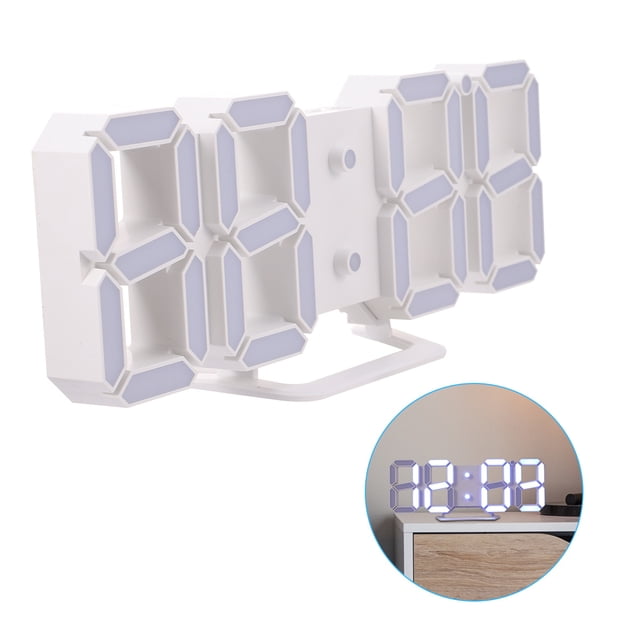 Greenadscape 1Pcs 3D LED Digital Clock White Blue Rectangular Wall Desk Style Home Decoration Office Use Hotel Room Adults